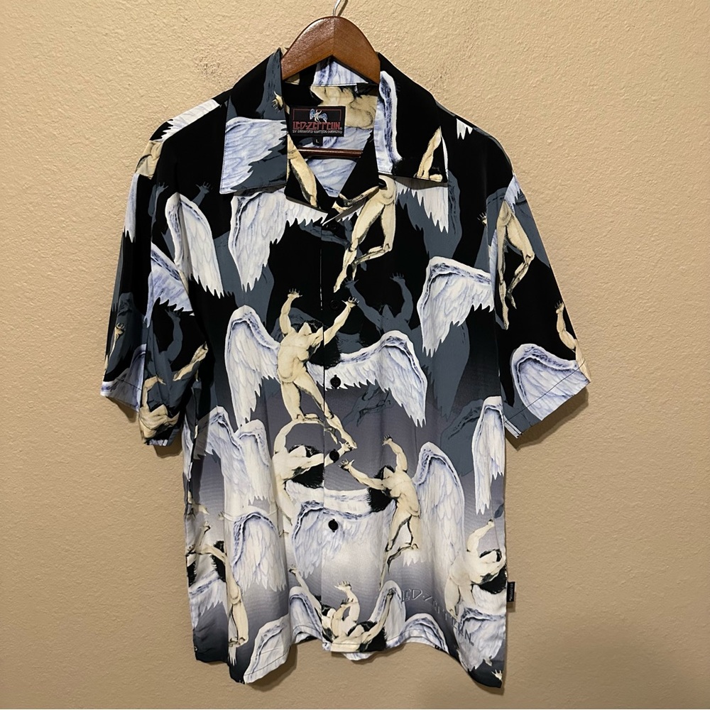 Led Zeppelin by Dragonfly Angel Patterned Button Up Shirt